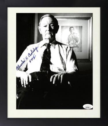 Charles Coolidge signed WWII Medal of Honor B&W 8x10 Photo Custom Framing- JSA #AC92728