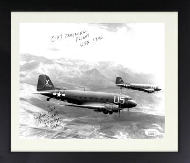 Julian "Bud" Rice signed WWII C-47 Pilot 8x10 Photo Custom Framing- JSA- 37th Sqdn/316 TCG/Training Flight USA 1942