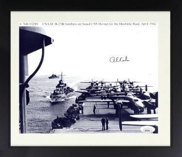 R.E. (Richard) Cole signed Doolittle Raiders WWII 8x10 Photo Custom Framing- JSA (USS Hornet/Jimmy Doolittle Co-Pilot)