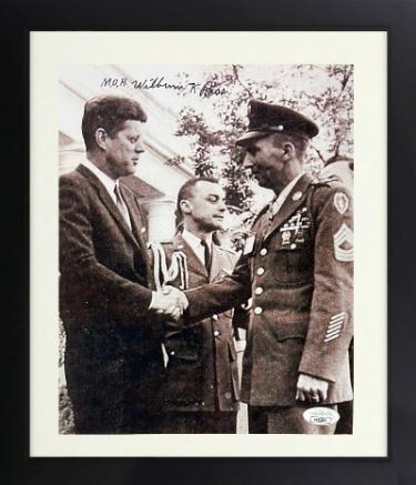 Wilburn Ross signed WWII Vintage B&W 8x10 Photo Custom Framing- JSA #AC92663- Medal of Honor/JF Kennedy