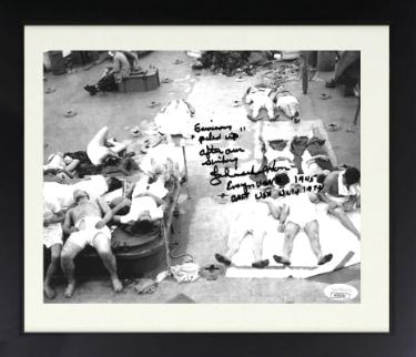Ensign John Woolston signed WWII Vintage B&W 8x10 Photo Custom Framing- JSA #AC92742- USS Indianapolis Survivor CA-35