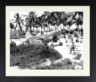 Ed Harper signed 1943 Pappy Boyington's Black Sheep 8x10 Photo VMF 214 Custom Framing- JSA #AC92753