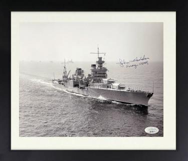 Ensign John Woolston signed WWII Vintage B&W 8x10 Photo Custom Framing- JSA #SS17615- USS Indianapolis Survivor CA-35