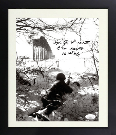 Herb "Jr" Suerth signed WWII Vintage B&W 8x10 Photo Custom Framing- JSA #AC92809- Band of Brothers/101st/E Co/506th