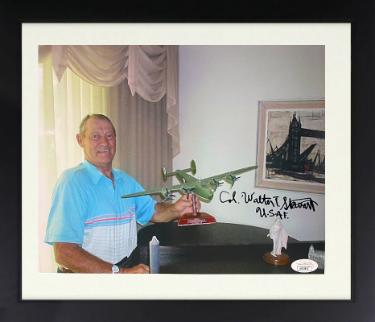 Col Walter Stewart signed WWII 8.5x11 Photo Custom Framing- JSA- Pilot "Utah Man" B-24 Liberator/Ploesti Raid/1 August 1943