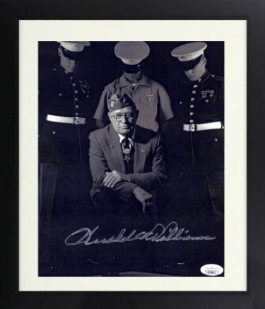 Hershel W. Williams signed WWII Vintage B&W 8.5x11 Photo Custom Framing- JSA #AC92815- Medal of Honor/Iwo Jima