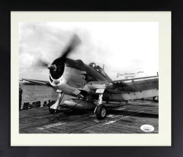 John "Mike" Thomas Wolf signed WWII 8x10 Photo Custom Framing VF-2- JSA #AC92828 (Navy Flying Ace Fighter Pilot/Rippers)
