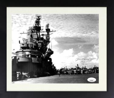 John "Mike" Thomas Wolf signed WWII 8x10 Photo Custom Framing VF-2- JSA #AC92830 (Navy Flying Ace Fighter Pilot/Rippers)