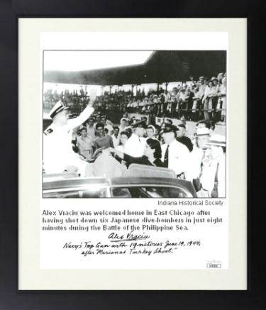 Alex Vraciu signed WWII Ace Pilot 8x10 Photo Custom Framing- JSA- Marianas Turkey Shoot/June 19, 1944/ 19 Victories