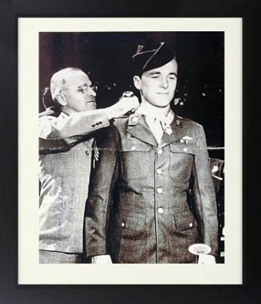 John "Bud" Hawk signed WWII 8x10 Photo Custom Framing- JSA #SS17656 -Medal of Honor/June 20, 1945