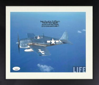 Donald McPherson signed WWII 8x10 Photo Custom Framing- JSA- US Navy Hellcat Fighter Ace Pilot/USS Essex Japan