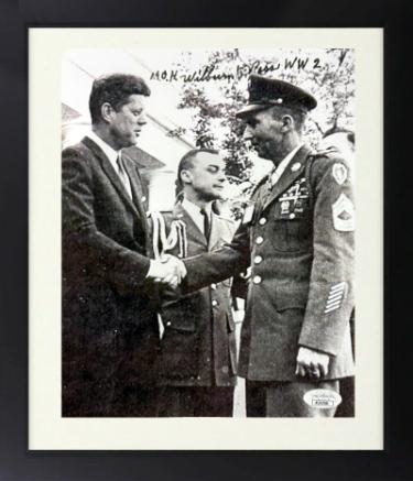 Wilburn Ross signed Vintage WWII B&W 8x10 Photo Custom Framing imperfect- JSA #AC92768- MOH WW2/JFK