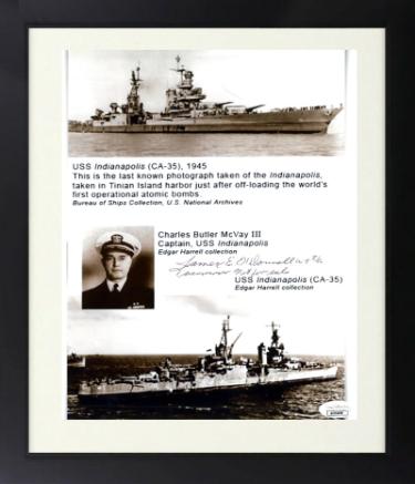 James E. O'Donnell signed WWII Vintage B&W 8.5x11 Photo Custom Framing- JSA #AC92699- Survivor/USS Indianapolis 1945