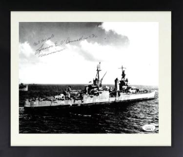 James E. O'Donnell signed WWII 8.5x11 Photo Custom Framing- JSA #AC92700- Survivor/USS Indianapolis 1945