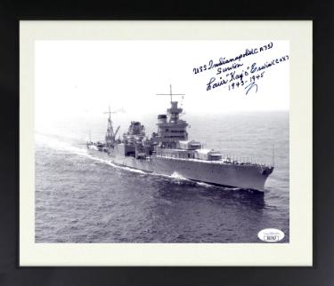 Louis "Kayo" Erwin signed WWII Vintage B&W 8x10 Photo Custom Framing- JSA #SS17617- USS Indianapolis Survivor 1943-1945