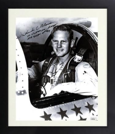 Frederick "Boots" Blesse signed Korean War Vintage B&W 8x10 Photo Custom Framing- JSA #AC92711- Double Ace Pilot/10 Victories, K