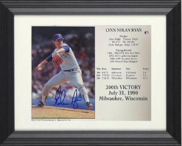 Nolan Ryan signed Texas Rangers 300th Victory MLB Licensed 8x10 Stat Card/Photo Custom Framing- Nolan Ryan Foundation COA (HOF)