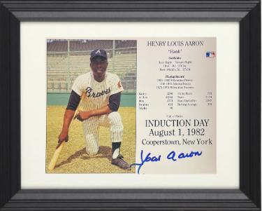 Hank Aaron signed Atlanta Braves Hall of Fame Induction Day Photo/Card- MLB Licensed Custom Framing- Tuff Stuff COA/Show Ticket