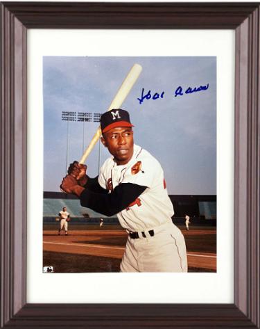 Hank Aaron signed Atlanta Braves MLB Licensed Vintage 8x10 Photo minor ding Custom Framing- Tuff Stuff COA/HOF