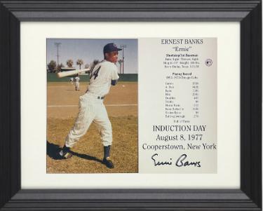 Ernie Banks signed Chicago Cubs Hall of Fame Induction Day 8x10 Photo/Card Custom Framing (MLB Licensed)- COA/Show Ticket