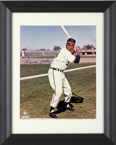 Larry Doby signed Cleveland MLB Licensed 8x10 Photo minor dings Custom Framing- COA/CSA Show Ticket/Photo (HOF/7X AS)