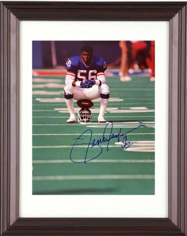 Lawrence Taylor signed New York Giants 8x10 Photo #56 imperfect Custom Framing- NFL Alumni, Inc. LOA