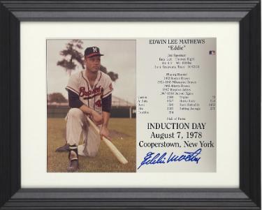 Eddie/Ed Mathews signed Milwaukee Braves MLB Licensed Hall of Fame Induction Day 8x10 Photo/Card Custom Framing- COA (HOF)