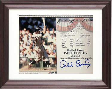 Orlando Cepeda signed MLB Licensed Hall of Fame Induction Day 8x10 Photo/Card Custom Framing- Tuff Stuff COA/Show Ticket