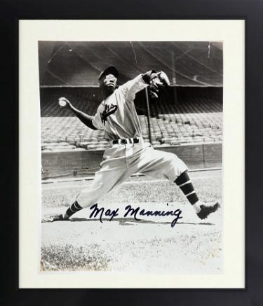 Max Manning signed Newark Eagles Negro League Vintage B&W 8x10 Photo imperfect Custom Framing- COA/CSA Show Ticket/Photo