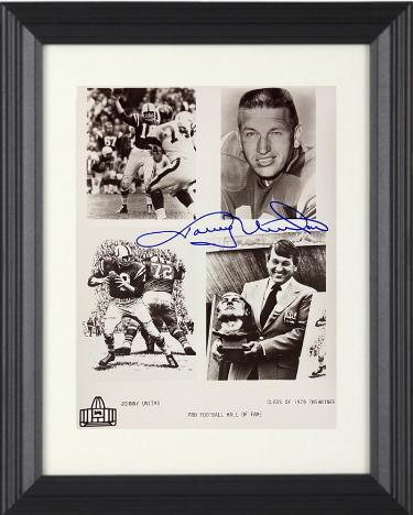 Johnny Unitas signed Baltimore Colts B&W HOF Collage 8x10 Photo Custom Framing- Tuff Stuff LOA
