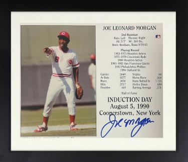 Joe Morgan signed Cincinnati Reds MLB Licensed Hall of Fame Induction Day 8x10 Photo/Card imperfect Custom Framing- Tuff Stuff C