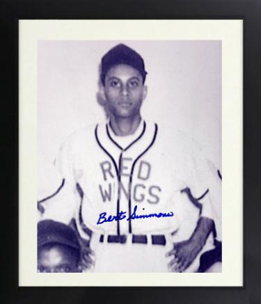 Bert/Hubert Simmons signed Greensboro Red Wings B&W Negro League 8x10 Photo imperfect Custom Framing- COA/Show Ticket