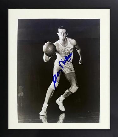 George Mikan signed Minneapolis Lakers Vintage 8x10 Photo imperfect Custom Framing- COA (HOF)