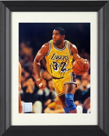 Magic Johnson signed Los Angeles Lakers NBA Licensed 8x10 Photo imperfect Custom Framing- Prince Of Cards/Darren Prince COA