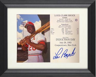 Lou Brock signed St. Louis Cardinals Hall of Fame Induction 8x10 Photo/Card Custom Framing- COA
