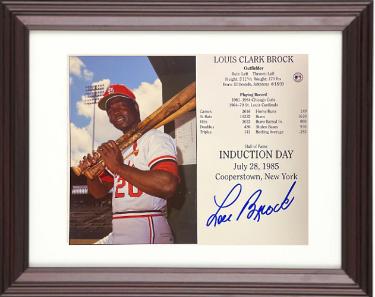 Lou Brock signed St. Louis Cardinals Hall of Fame Induction 8x10 Photo/Card Custom Framing- COA