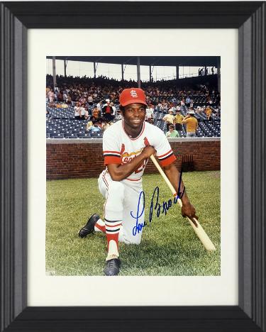Lou Brock signed St. Louis Cardinals MLB Licensed 8x10 Photo imperfect Custom Framing- COA (HOF)