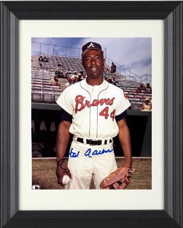 Hank Aaron signed Atlanta Braves MLB Licensed Vintage 8x10 Photo minor dings Custom Framing- Tuff Stuff COA/Show Ticket (HOF)