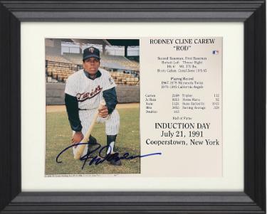 Rod Carew signed Minnesota Twins MLB Hall of Fame Induction Day 8x10 Photo/Card minor ding Custom Framing- COA