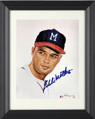 Eddie/Ed Mathews signed Milwaukee Braves MLB Licensed Ron Lewis 89 8x10 Photo Custom Framing- COA (HOF)
