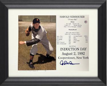 Hal Newhouser signed Detroit Tigers MLB Licensed Hall of Fame Induction Day 8x10 Photo/Card Custom Framing- COA/Photo