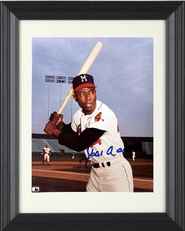 Hank Aaron signed Atlanta Braves MLB Licensed Vintage 8x10 Photo minor dings Custom Framing- Tuff Stuff COA/Show Ticket (HOF)