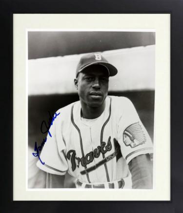 Sam Jethroe signed Boston Braves Vintage B&W 8x10 Photo minor dings Custom Framing- Stacks of Plaques COA (ROY 1950)
