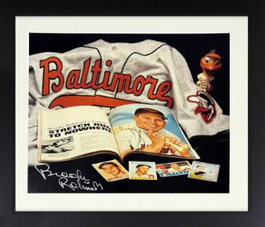 Brooks Robinson signed Baltimore Orioles 8x10 Photo minor dings Custom Framing- Collector's Showcase COA/Show Ticket/Photo (HOF)