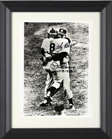 Don Larsen & Yogi Berra dual signed Yankees Perfect Game 8x10 Photo 10-8-56 minor dings Custom Framing- COA