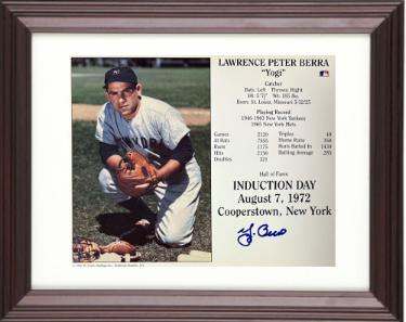 Yogi Berra signed New York Yankees MLB Hall of Fame Induction Day 8x10 Photo/Card Custom Framing- COA/Show Ticket (HOF)