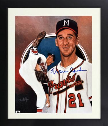 Warren Spahn signed Milwaukee Braves MLB Licensed 8x10 Photo minor dings Custom Framing- COA (HOF)