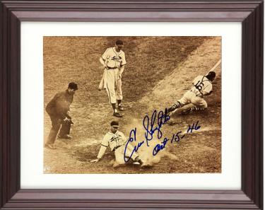 Enos Slaughter signed St. Louis Cardinals Mad Dash World Series MLB 8x10 Photo Oct 15, 46 minor dings Custom Framing- COA