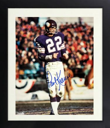 Paul Krause signed Minnesota Vikings NFL Licensed 8x10 Photo minor dings Custom Framing- Tuff Stuff COA (HOF)