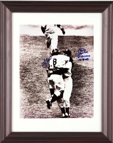 Don Larsen & Yogi Berra dual signed Yankees Perfect Game 8x10 Photo 10-8-56 minor dings Custom Framing- COA